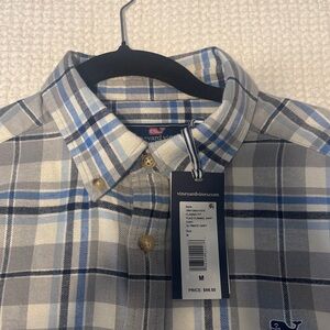 Vineyard Vines Men's Gray and Blue Check Shirt